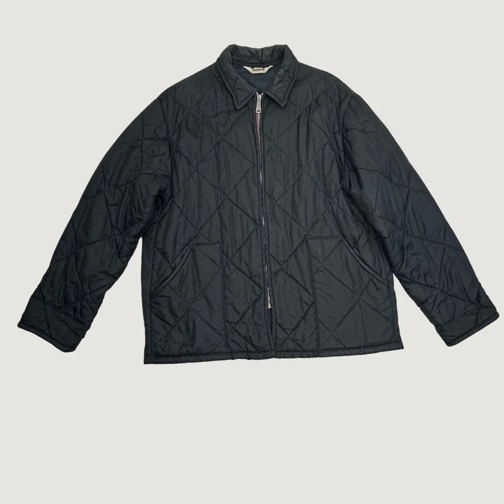 Vintage Don-Jac Quilted Jacket Mens L Black Zip Up Diamond Pattern Workwear